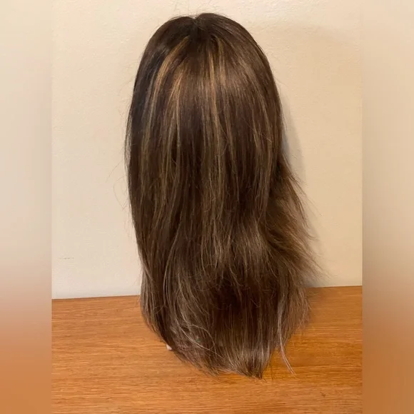 Human Hair Lace Front Part Wig Wig - Brown Brunette w/ Blonde Highlights - Picture 4 of 14